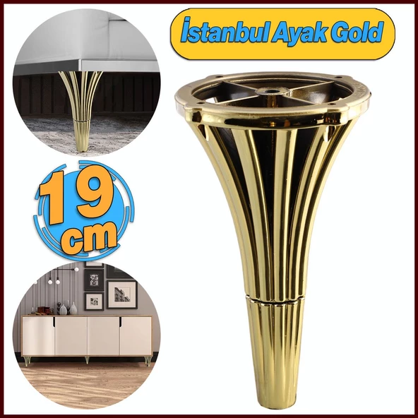 İstanbul 19 cm Gold Altın Konsol Mobilya Kanepe Koltuk Tv Ünitesi Baza Ayağı Orta Sehpası Ayakları ürün görseli 1