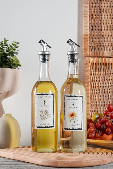 Amber | Ahşap Standlı 2'li 350 ml Zeytinyağı Sıvıyağ Şişesi Yağlık Yağdanlık ürün görseli 1