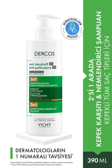 Vichy Dercos Dercos 2’si 1 Arada Kepek Karşıtı ve Nemlendirici Şampuan 390 ml ürün görseli 1