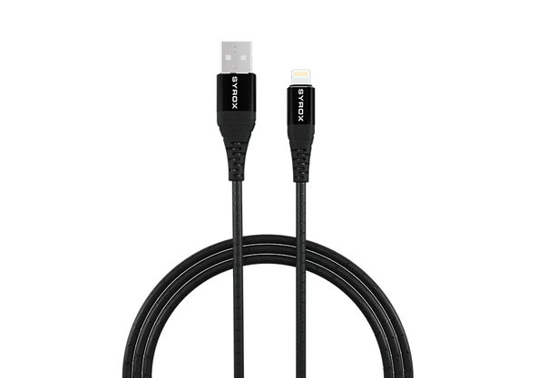 Syrox C88-S 2.0A 1mt Metal Başlıklı Lightning Şarj & Data Kablosu - Siyah ürün görseli 1