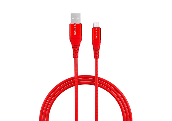 Syrox C89 2.0A 1mt Metal Başlıklı Micro USB Şarj & Data Kablosu - Kırmızı ürün görseli 1