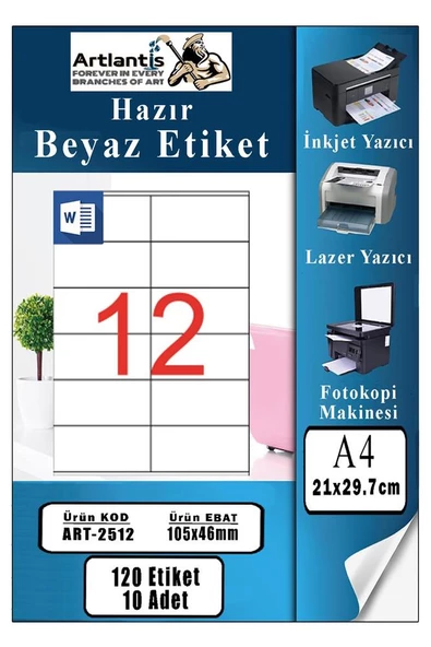 A4 Hazır Etiket 105x46 mm 10 Sayfa 1 Paket 12 li Kendinden Yapışkanlı Fotokopi Lazer İnkjet Kağıdı Yazıcılar İçin Uyumlu ürün görseli 1
