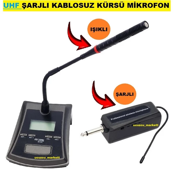 UHF ŞARJLI KABLOSUZ KÜRSÜ MİKROFON (IŞIKLI) ürün görseli 1