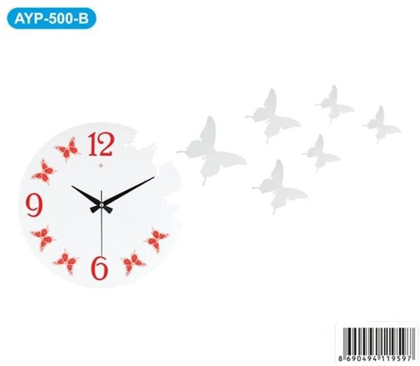 Galaxy AYP-500-B Dekoratif Kelebek Duvar Saati 35Cm Beyaz ürün görseli 1