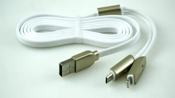 Remax Sametime (Beyaz) Apple İphone lightning ve Samsung Micro usb kablo ürün görseli 1