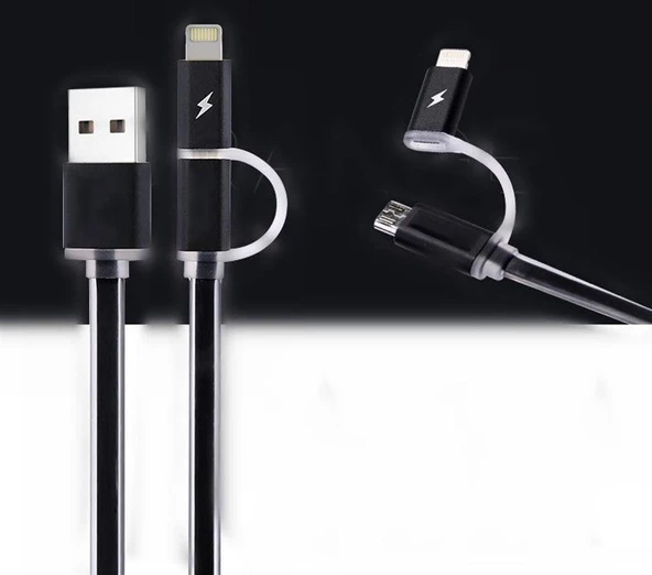 Fashion Fast Charg Data led ışıklı USB Şarj Kablosu (Hızlı şarj) Siyah iphone 5/5s/5c/6/6s/7, ipad mini, ipad 3/4 ve Samsung Galaxy Serileri Uyumlu ürün görseli 1