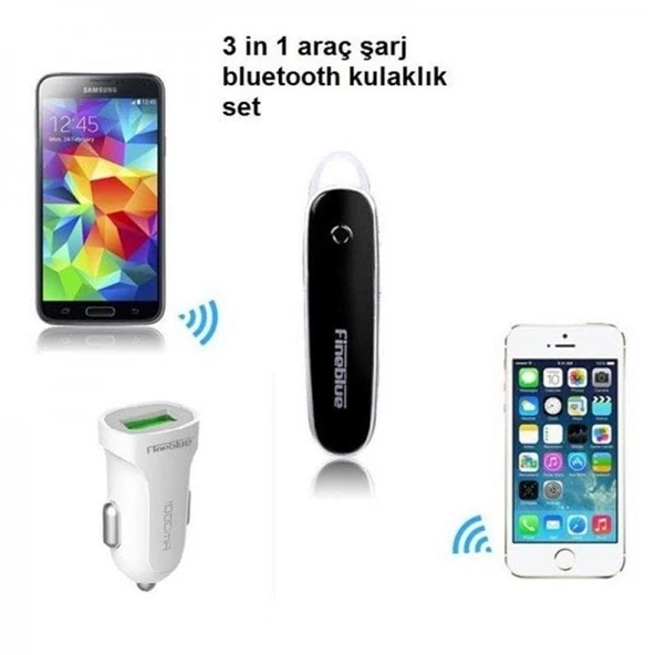 Fineblue Fsx2 3 in 1 (araba) araç şarj aleti + kablosuz bluetooth kulaklık Micro usb Kablo Dahil Siyah ürün görseli 1
