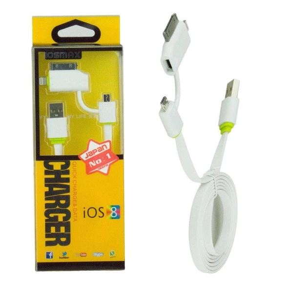 iosmax Multi Çok fonksiyonlu ios linghtning, android ve ipad Uyumlu Micro usb Kablosu 120cm iphone 4, ipad 2 ürün görseli 1