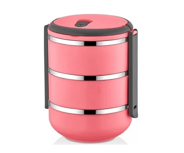Penguen PNG-6002 Paslanmaz Yemek Termosu 3 Katlı Pembe - sefer tası ürün görseli 1