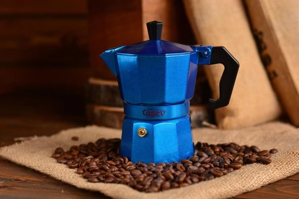 Taşev T1194 Piccolo Moka Pot 3 Fincan Mavi (alüminyum) ürün görseli 1