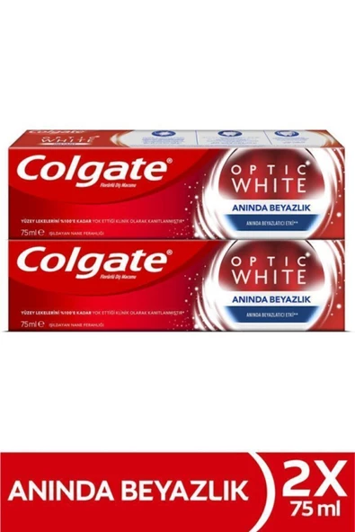 Colgate Optic White Anında Beyazlık Anında Beyazlatma Etkisi Beyazlatıcı Diş Macunu 2 X 75 ml ürün görseli 1