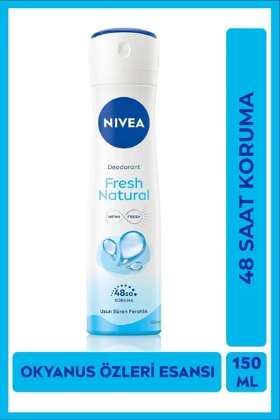 NIVEA Kadın Sprey Deodorant Fresh Natural 150ml, Ter Kokusuna Karşı 48 Saat Koruma, Okyanus Özleri Esansı ürün görseli 1