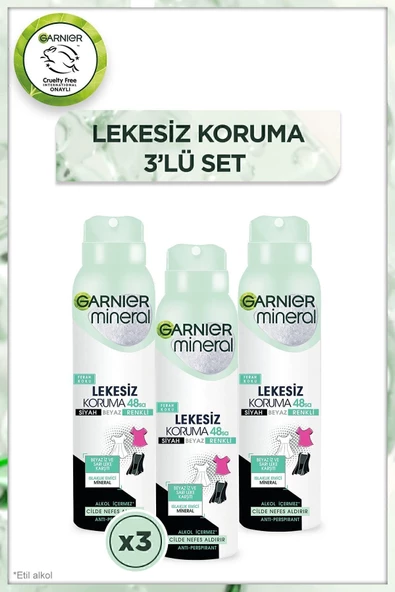 Garnier Mineral Lekesiz Koruma Ferah Koku Sprey Spray Deodorant 3'lü Set ürün görseli 1
