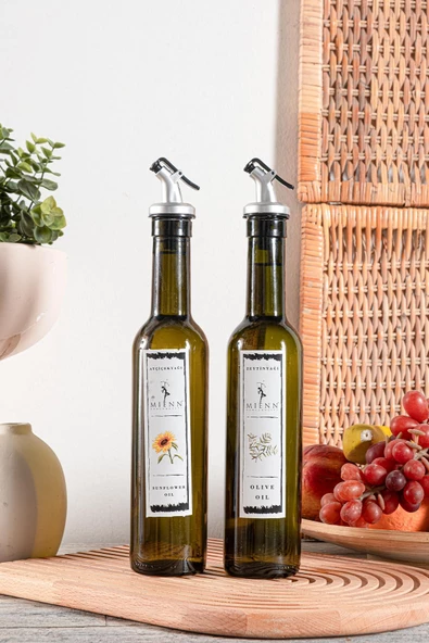 Amber | Ahşap Standlı 2'li 350 ml Zeytinyağı Sıvıyağ Şişesi Yağlık Yağdanlık ürün görseli 1