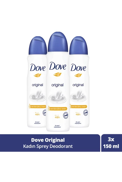 Dove Kadın Sprey Deodorant Original 1/4 Nemlendirici Krem Etkili 150 ml X3 Adet ürün görseli 1