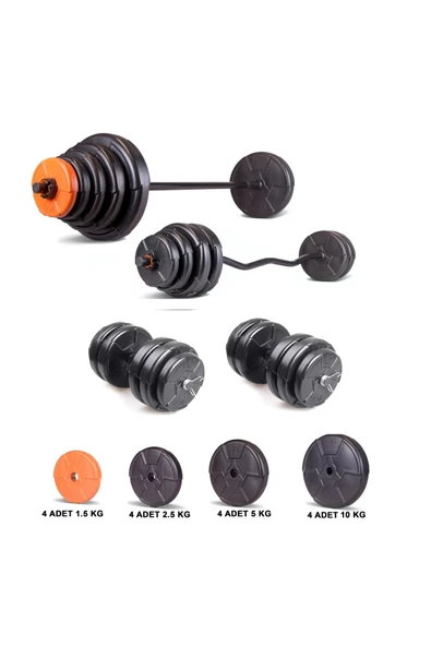 Ecgspor 79 Kg Z Bar Halter Ve Dambıl Seti Turuncu Siyah (76 KG AĞIRLIK PLAKASI BARLAR) ürün görseli 1