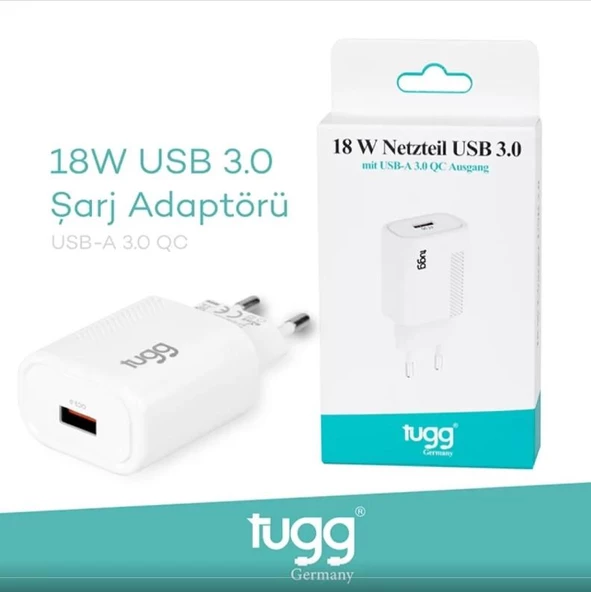 TUGG GERMANY 104402 ŞARJ BAŞLIK USB GİRİŞLİ 18W ürün görseli 1