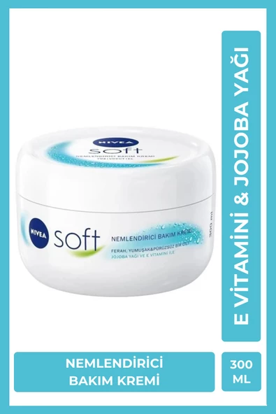NIVEA Soft Nemlendirici Bakım Kremi 300ml, Jojoba Yağı, Hızlı Emilir, Yağlı His Bırakmaz, El Yüz Vücut ürün görseli 1