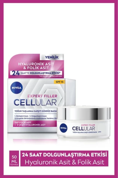 NIVEA Cellular Expert Filler Yoğun Yaşlanma Karşıtı Gündüz Bakım Yüz Kremi 50ml, Spf15, Hyaluronik Asit ürün görseli 1