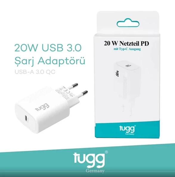 TUGG GERMANY 104405 ŞARJ BAŞLIK TYPE-C GİRİŞLİ 20W ürün görseli 1