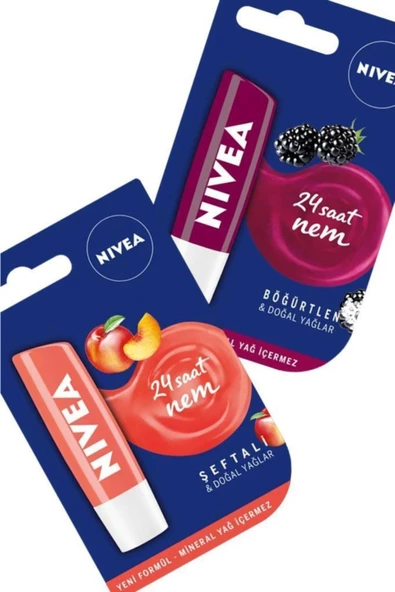 NIVEA 24h Nemlendirici Dudak Balmı Şeftali-böğürtlen ürün görseli 1