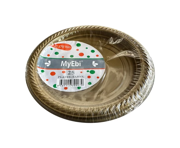 Kullan At Altın Renkli Parti Davet Plastik Tabak - 22 Cm. - 25 Adetlik Paket ürün görseli 1