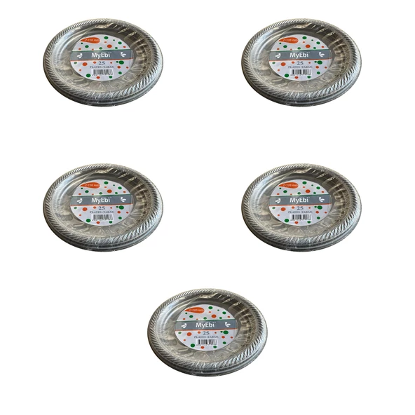 Roll-Up Kullan At Renkli Gri Parti Davet Plastik Tabak - 22 Cm. - 25 Adetlik 5 Paket ürün görseli 1
