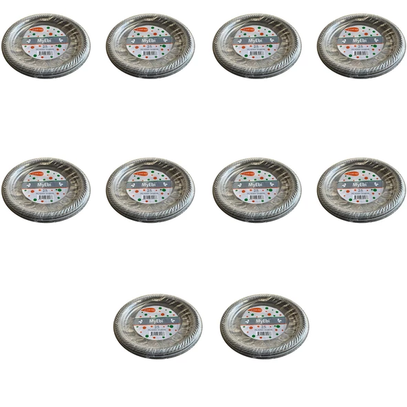 Roll-Up Kullan At Renkli Gri Parti Davet Plastik Tabak - 22 Cm. - 25 Adetlik 10 Paket ürün görseli 1