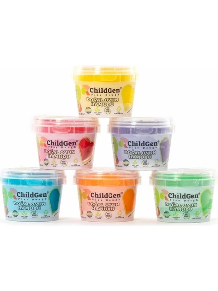 ChildGen Doğal Oyun Hamuru - Eco Cup- 6lı Ana ve Ara Renkler (Mor -Yeşil-Turuncu-Mavi-Sarı-Kırmızı) 6X125GR ürün görseli 1