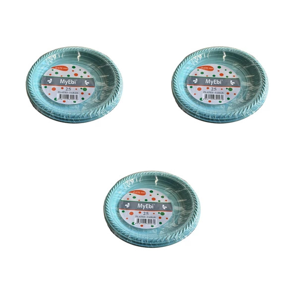 Roll-Up Kullan At Renkli Turkuaz Parti Davet Plastik Tabak - 22 Cm. - 25 Adetlik 3 Paket ürün görseli 1