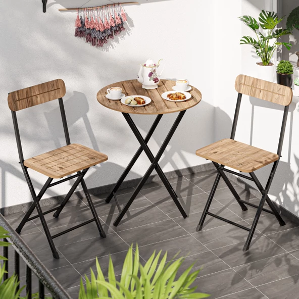Eportatif Masa Sandalye Bahçe  Bistro Takım Yuvarlak Çam 1481 ürün görseli 1