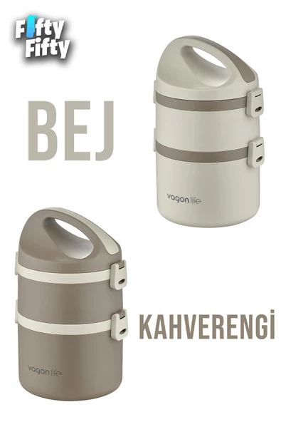 Vagonlife 1800 ML İki Kat Yuvarlak Paslanmaz Çelik Bento Lunch Box Yeni Nesil Sefer Tası-FFLBOX40130 ürün görseli 1