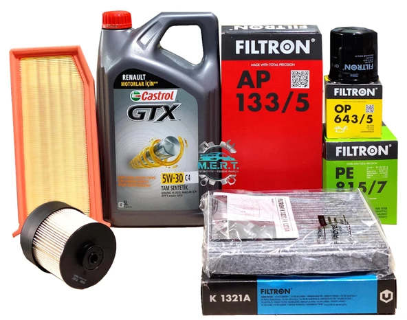 Dokker 1.5 Dci Filtre Bakım Seti + Castrol 5W30 ürün görseli 1