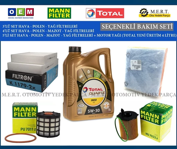 Peugeot 208 1.6 Blue Hdi Euro 6 Filtre Bakım Seti + Motor Yağı ürün görseli 1