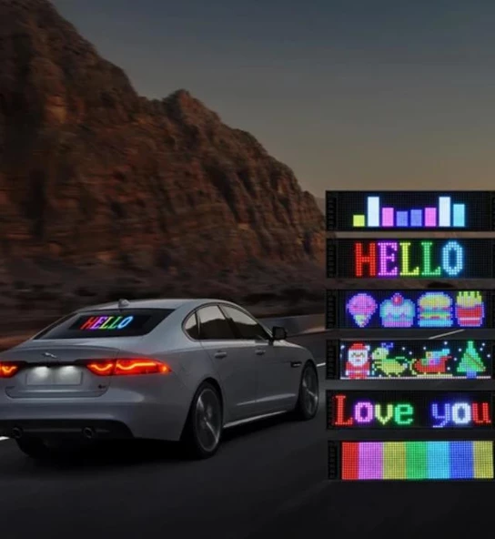 Telefon App Kontrollü Programlanabilir Araba LED Ekranı, Uzaktan Kumandalı Kayan Yazı 16x64cm ürün görseli 1
