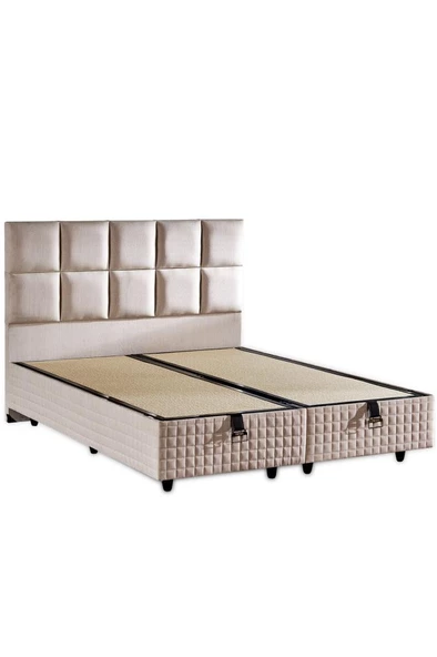 Star Baza ve Başlık Seti 140x190 cm Çift Kişilik Krem Keten Kumaşlı Lüks Baza ve Başlık Takımı ürün görseli 1