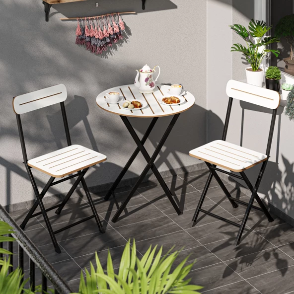 Eportatif Masa Sandalye Bahçe Bistro Takım Yuvarlak Beyaz 1482 ürün görseli 1