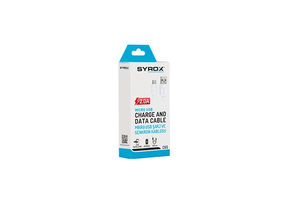 Syrox C65 2.0A 1mt Eko Micro USB Şarj & Data Kablosu - Beyaz - Resim 2
