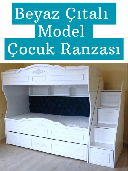 Çocuk Ranzası (Beyaz - Çıtalı Model) - Resim 4