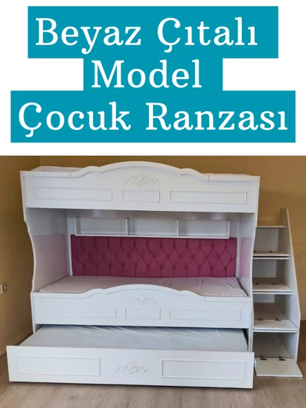Çocuk Ranzası (Beyaz - Çıtalı Model) - Resim 5
