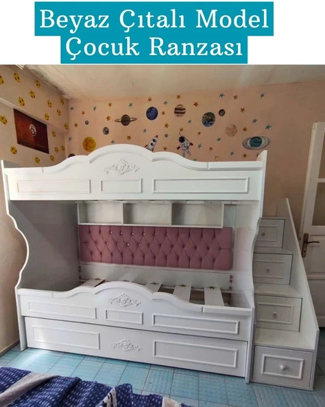 Çocuk Ranzası (Beyaz - Çıtalı Model) ürün görseli 1