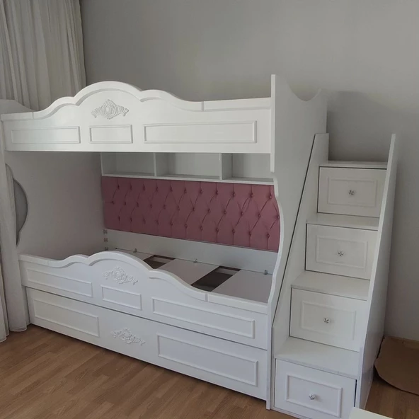 Çocuk Ranzası (Beyaz - Çıtalı Model) - Resim 2
