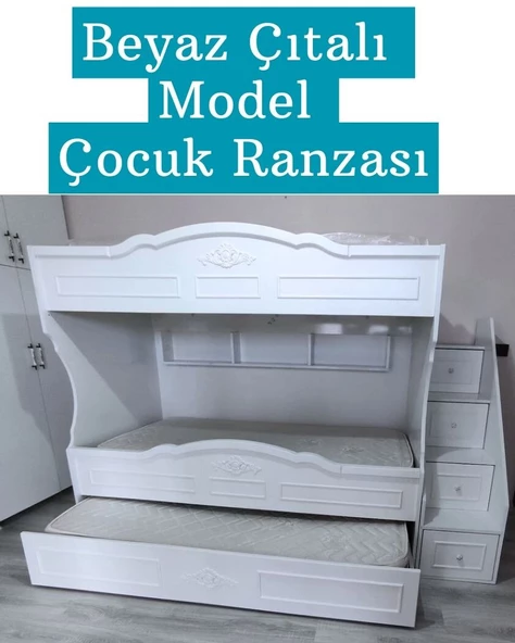 Çocuk Ranzası (Beyaz - Çıtalı Model) - Resim 6