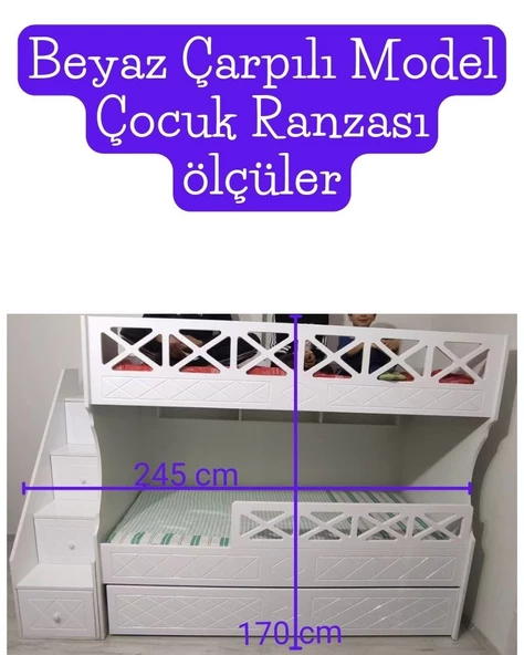 Beyaz Çarpılı Model Çocuk Ranzası - Resim 2