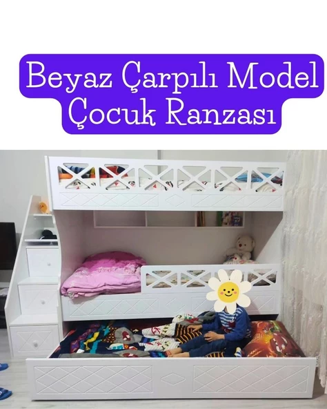 Beyaz Çarpılı Model Çocuk Ranzası ürün görseli 1