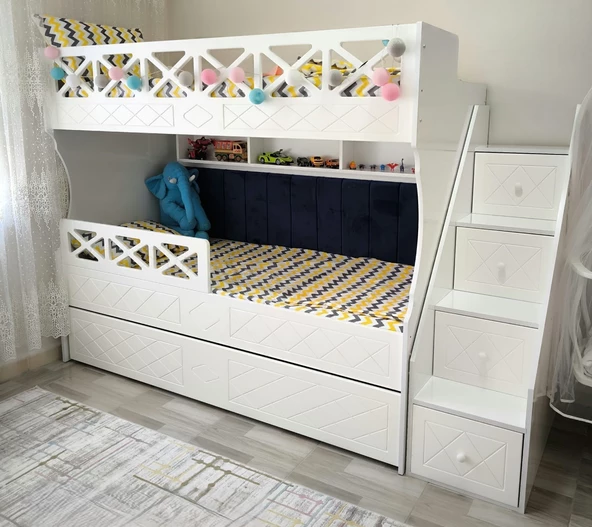 Beyaz Çarpılı Model Çocuk Ranzası - Resim 5