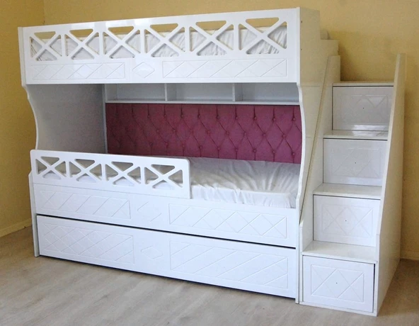 Beyaz Çarpılı Model Çocuk Ranzası - Resim 7