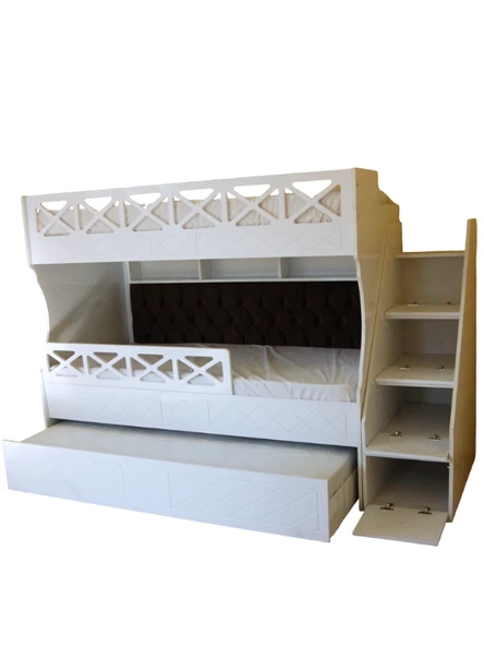 Beyaz Çarpılı Model Çocuk Ranzası - Resim 6