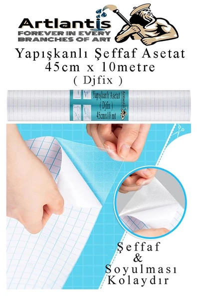 Yapışkanlı Şeffaf Asetat 1 Adet 45cm x 10 metre Djfix Kendinden Yapışkanlı Şeffaf Rulo Asetat Transparan Soğuk Laminasyon ürün görseli 1