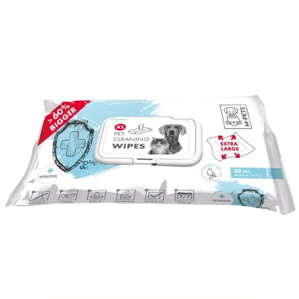 M-PETS ANTIBACTERIAL XL KEDİ KÖPEKLER İÇİN TEMİZLEME MENDİLİ 30LU ürün görseli 1